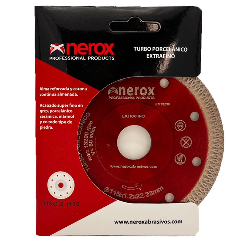 DISCO DIAMANTE  T. PORCELANICO ( NEROX ) 115x1.2x22  Segmento 10  EXTRAFINO  ( Cerámica - Granito )