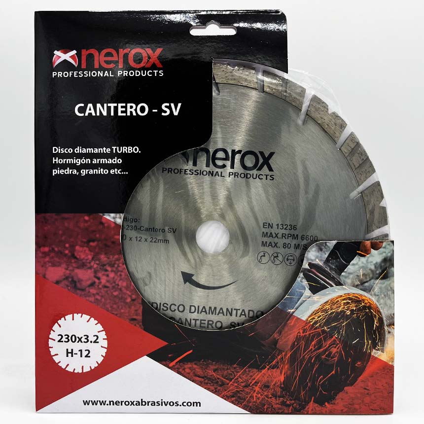 DISCO DIAMANTE  TURBO CANTERO-SV ( NEROX ) 230x3.2   Segmento 12 ( Granito - Piedra )