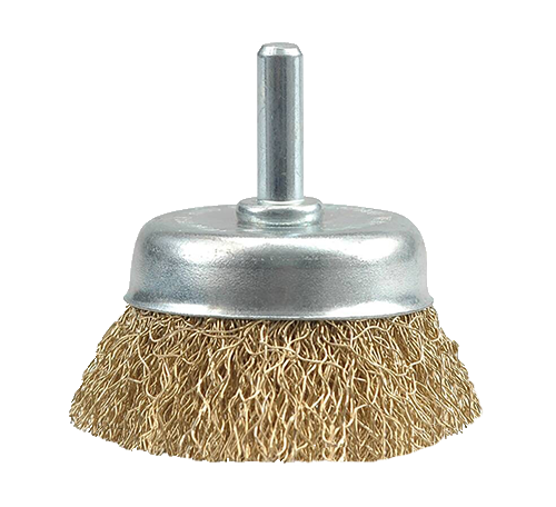 CEPILLO ALAMBRE - BROCHA COPA  LATONADO  ( NEROX ) 65 mm ( Vástago 6mm )