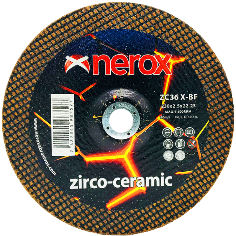 DISCO DE CORTE  ( NEROX )  ZC36 X-BF    ZIRCO-CERAMIC   230x2.5x22,2   ( Cóncavo ) ( caja 20 uds )