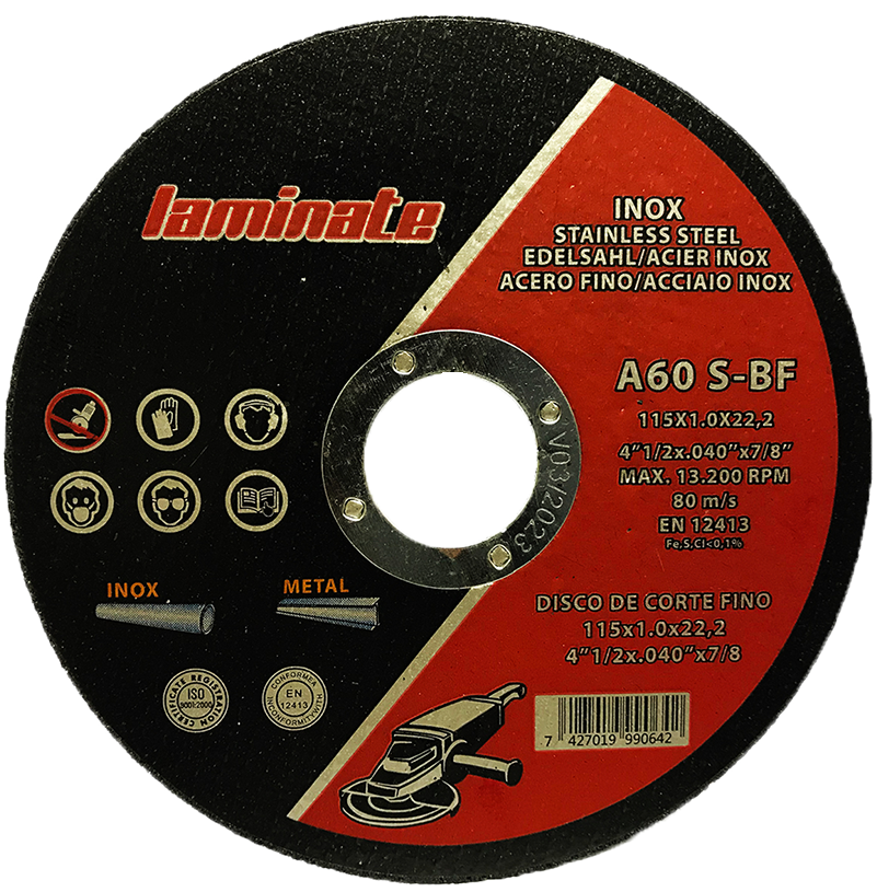 DISCO DE CORTE FINO  ( LAMINATE )  A60 S-BF  INOX / METAL.  115x1.0x22,2 ( caja 50 uds )