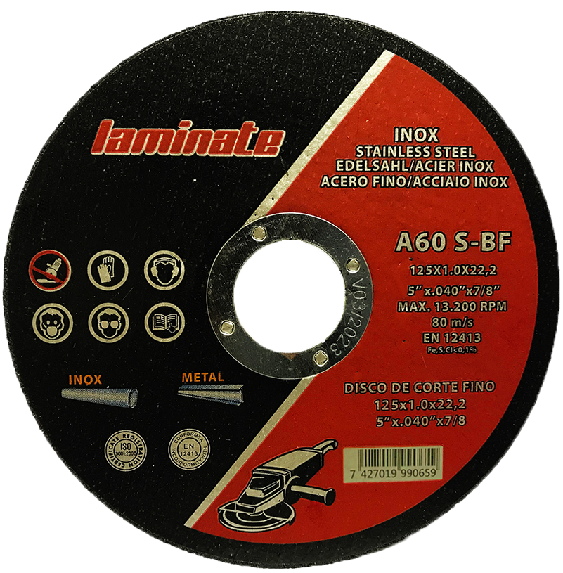 DISCO DE CORTE FINO  ( LAMINATE )  A60 S-BF  INOX / METAL.  125x1.0x22,2 ( caja 50 uds )