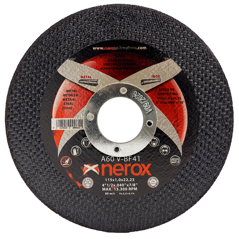 DISCO DE CORTE FINO  ( NEROX )  A60 V-BF  INOX / METAL.  115x1.0x22,2 ( caja 50 uds )