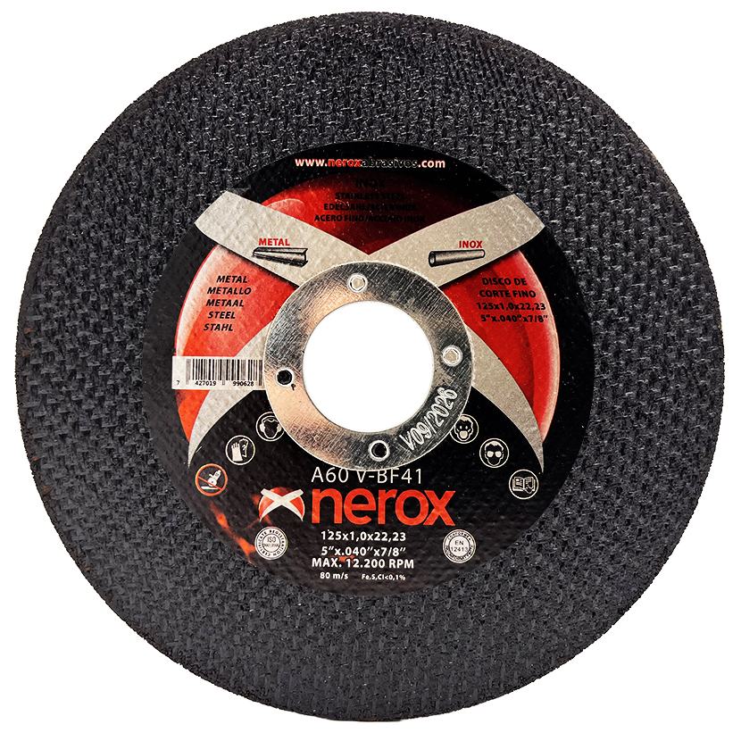 DISCO DE CORTE FINO  ( NEROX )  A60 V-BF  INOX / METAL.  125x1.0x22,2 ( caja 50 uds )