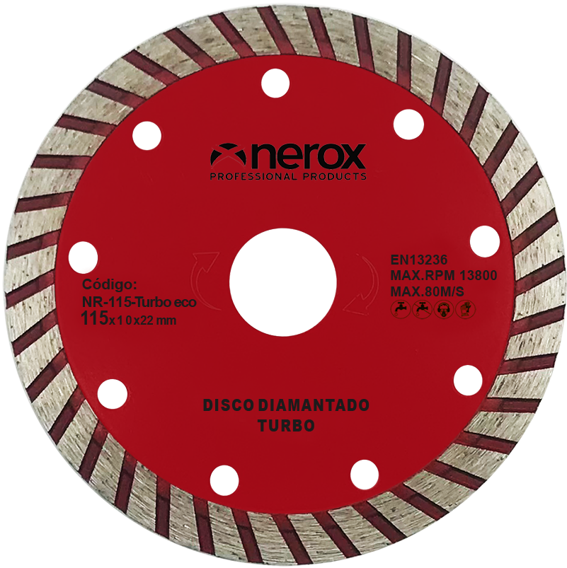 DISCO DIAMANTE  TURBO - ECO  ( NEROX ) 115x10x22  Segmento 10  ( general obra )