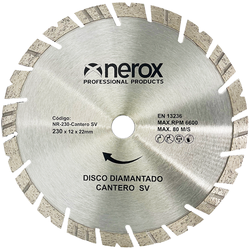 DISCO DIAMANTE  TURBO CANTERO-SV ( NEROX ) 230x3.2   Segmento 12 ( Granito - Piedra - hormigón armado )