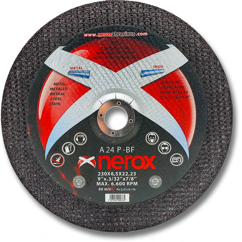 DISCO PARA DESBASTE  ( NEROX )  A24 P-BF  INOX / METAL.  230x6.5x22,2   ( Disco blando ) ( caja 25 uds )