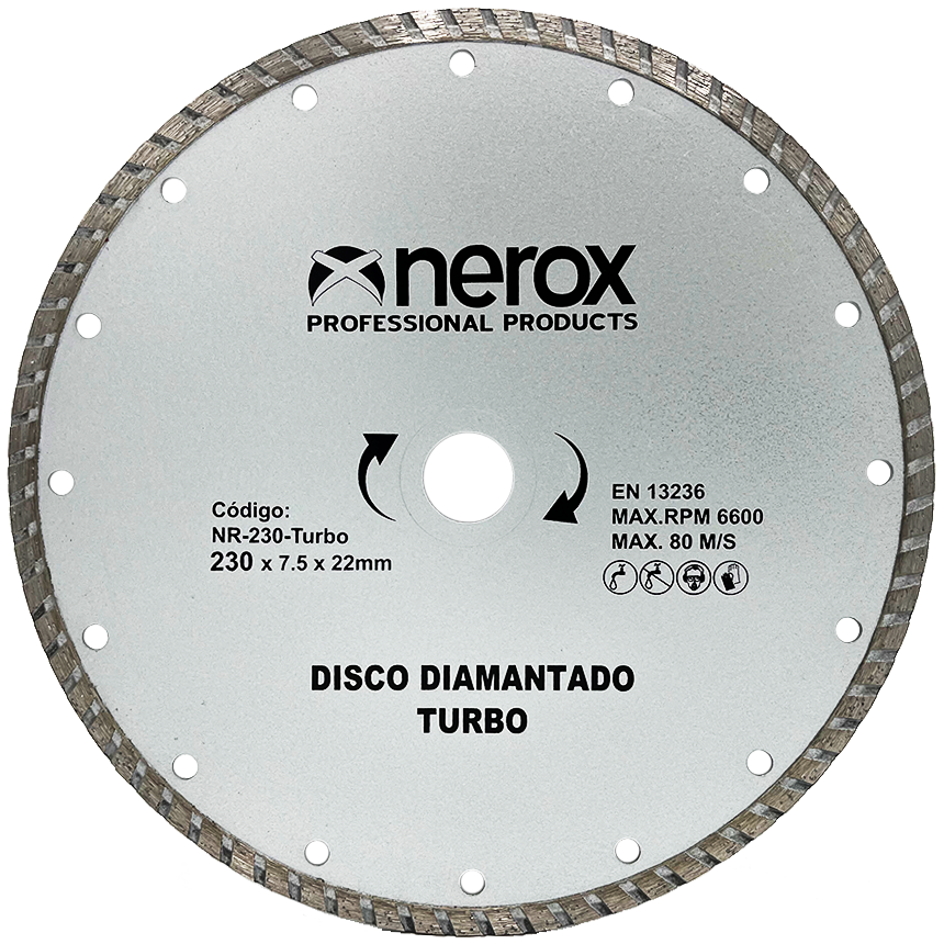 DISCO DIAMANTE  TURBO  ( NEROX ) 230x7.5x22  Segmento 7.5  ( Granito - Grés - Cerámica )