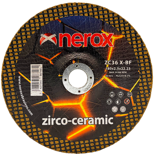 [NR-180X2.5X22,2-ZZCC] DISCO DE CORTE  ( NEROX )  ZC36 X-BF    ZIRCO-CERAMIC   180x2.5x22,2   ( Cóncavo ) ( caja 20 uds )