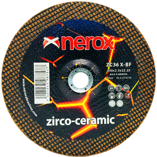[NR-230X2.5X22,2-ZZCC] DISCO DE CORTE  ( NEROX )  ZC36 X-BF    ZIRCO-CERAMIC   230x2.5x22,2   ( Cóncavo ) ( caja 20 uds )