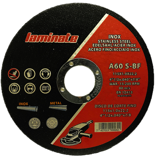 [NR-115X1.0X22,2-LMT] DISCO DE CORTE FINO  ( LAMINATE )  A60 S-BF  INOX / METAL.  115x1.0x22,2 ( caja 50 uds )