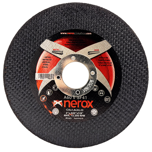 [NR-125X1.0X22,2-INOX] DISCO DE CORTE FINO  ( NEROX )  A60 V-BF  INOX / METAL.  125x1.0x22,2 ( caja 50 uds )