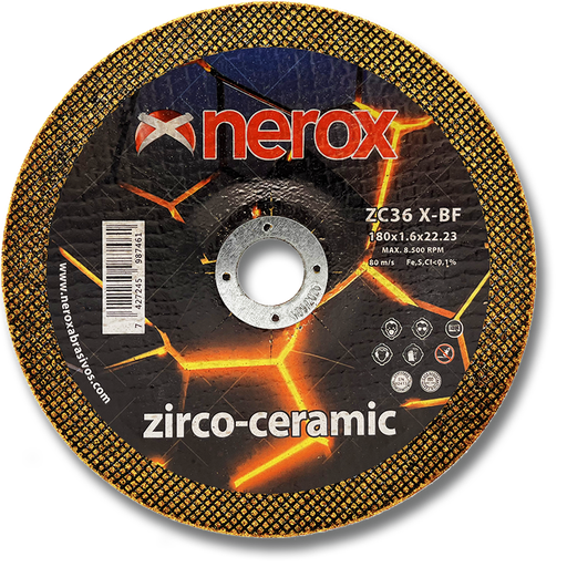 [NR-180X1.6X22,2-ZZCC] DISCO DE CORTE FINO  ( NEROX )  ZC36 X-BF    ZIRCO-CERAMIC   180x1.6x22,2   ( Cóncavo ) ( caja 25 uds )