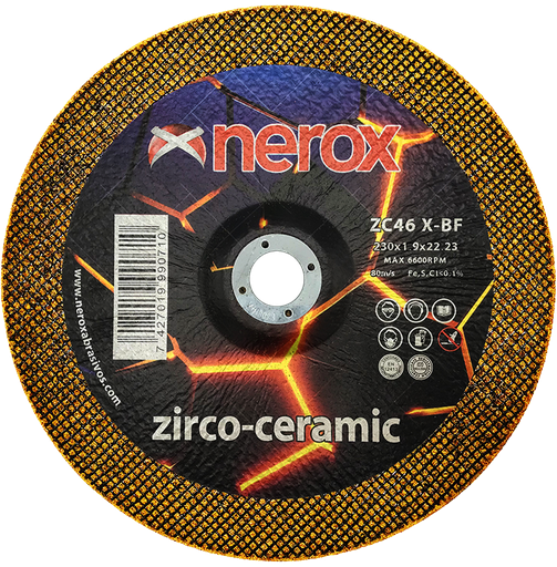 [NR-230X1.9X22,2-ZZCC] DISCO DE CORTE FINO  ( NEROX )  ZC46 X-BF    ZIRCO-CERAMIC   230x1.9x22,2   ( Cóncavo ) ( caja 25 uds )