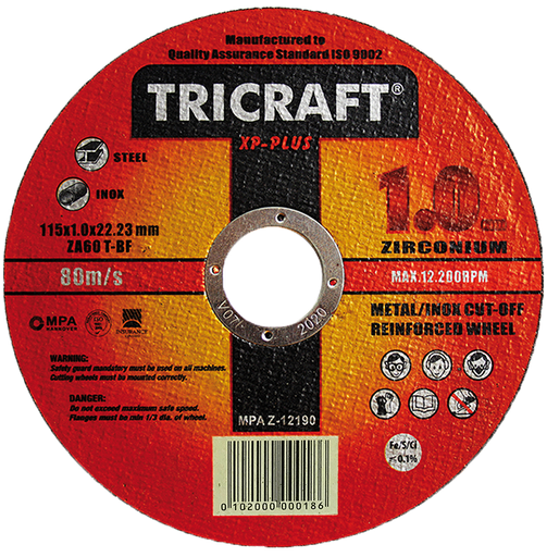[TR-115X1.0X22,2-INOX] DISCO DE CORTE FINO  ( TRICRAFT )  ZA60 T-BF  ZIRCONIUM  115x1.0x22,2 ( caja 50 uds )