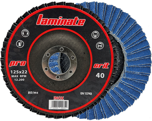DISCO DE LAMINAS  (LAMINATE)   ZIRCONIO -  INOX  125x22,2 (caja 10 uds)