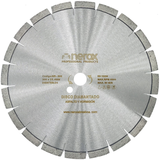 [NR-300-LASER-H-A] DISCO DIAMANTE  LASER H-A ( NEROX ) 300x   Segmento 12  ( Hormigón fresco y asfalto )
