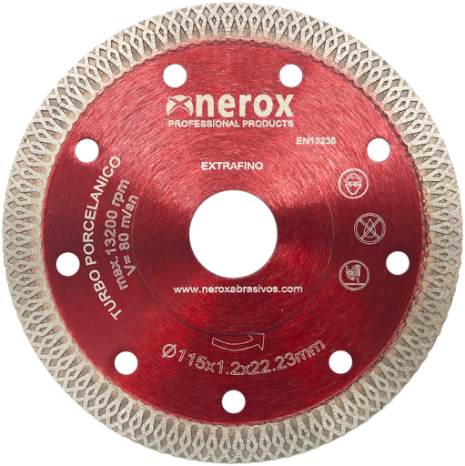 [NR-115-POR-EXTRAFINO] DISCO DIAMANTE  T. PORCELANICO ( NEROX ) 115x1.2x22  Segmento 10  EXTRAFINO  ( Cerámica - Granito )