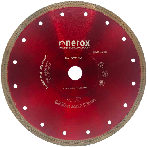 [NR-230-POR-EXTRAFINO] DISCO DIAMANTE  T. PORCELANICO ( NEROX ) 230x1.8x22  Segmento 10  EXTRAFINO  ( Cerámica - Granito )