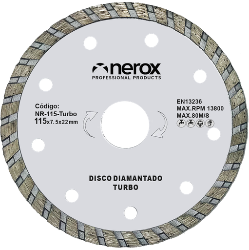 [NR-115-TURBO] DISCO DIAMANTE  TURBO  ( NEROX ) 115x7.5x22  Segmento 7.5  ( Granito - Grés - Cerámica )