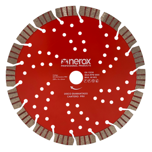 [NR-230-CANTERO-PRV] DISCO DIAMANTE  TURBO CANTERO-PRV ( NEROX ) 230x  Segmento 15  ( Ventilado ) ( Granito-Piedra dura )