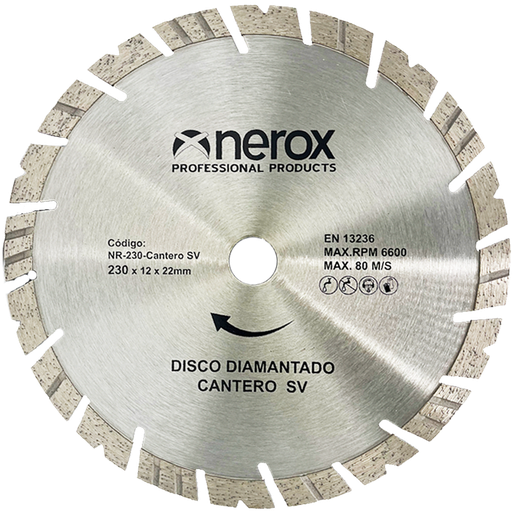[NR-230-CANTERO-SV] DISCO DIAMANTE  TURBO CANTERO-SV ( NEROX ) 230x3.2   Segmento 12 ( Granito - Piedra - hormigón armado )
