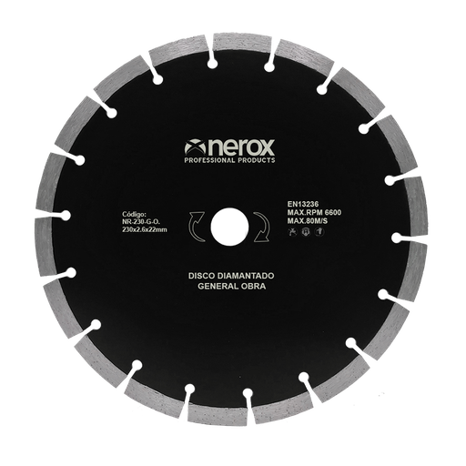 [NR-230-G-O] DISCO DIAMANTE G. OBRA ( NEROX ) 230x2.6x22  Segmento 10  ( general obra )