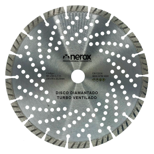 [NR-230-G-T-V] DISCO DIAMANTE G. OBRA Turbo Ventilado ( NEROX ) 230x2.6  Segmento 10 ( general obra )