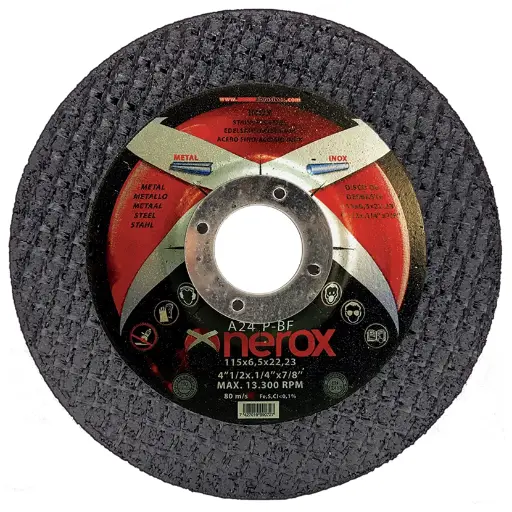 [NR-115X6.5X22,2-INOX] DISCO PARA DESBASTE  ( NEROX )  A24 P-BF  INOX / METAL.  115x6.5x22,2   ( Disco blando ) ( caja 25 uds )
