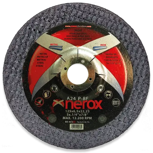 [NR-125X6.5X22,2-INOX] DISCO PARA DESBASTE  ( NEROX )  A24 P-BF  INOX / METAL.  125x6.5x22,2   ( Disco blando ) ( caja 25 uds )