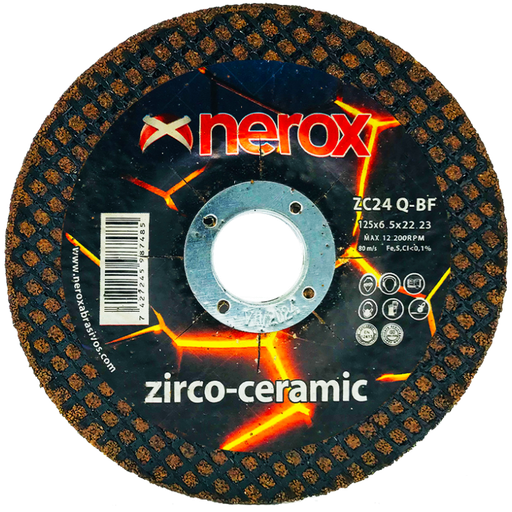 [NR-125X6.5X22,2-ZZCC] DISCO PARA DESBASTE  ( NEROX )  ZC24 Q-BF    ZIRCO-CERAMIC   125x6.5x22,2 ( caja 25 uds )