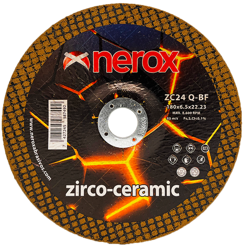 [NR-180X6.5X22,2-ZZCC] DISCO PARA DESBASTE  ( NEROX )  ZC24 Q-BF    ZIRCO-CERAMIC   180x6.5x22,2 ( caja 10 uds )