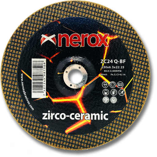 [NR-230X6.5X22,2-ZZCC] DISCO PARA DESBASTE  ( NEROX )  ZC24 Q-BF    ZIRCO-CERAMIC   230x6.5x22,2 ( caja 10 uds )