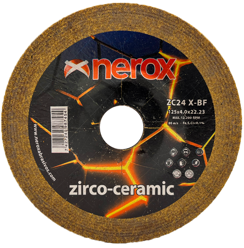 [NR-125X4.0X22,2-ZZCC] DISCO PARA DESBASTE ( NEROX )  ZC24 Q-BF    ZIRCO-CERAMIC   125x4.0x22,2 ( caja 25 uds )