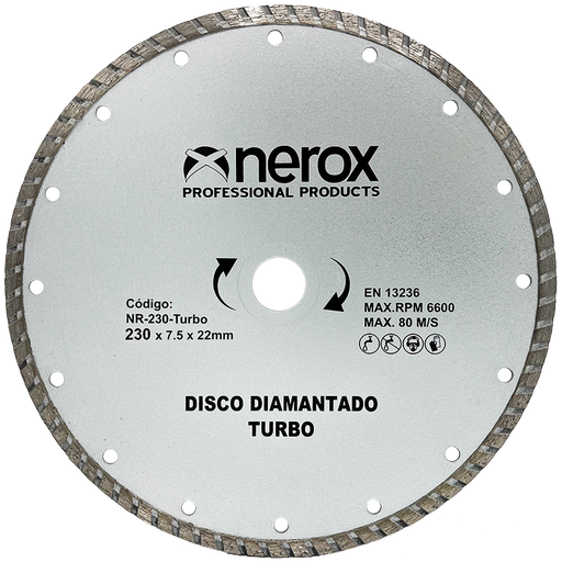 [NR-230-TURBO] DISCO DIAMANTE  TURBO  ( NEROX ) 230x7.5x22  Segmento 7.5  ( Granito - Grés - Cerámica )