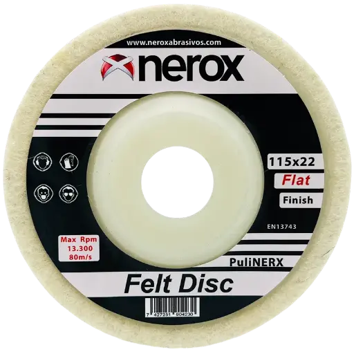 [NR-115X-FELT-DISC-PL] DISCO DE FIELTRO PLANO (NEROX) Puli-NERX  115x22x10  (Soporte nylon) (Caja 5 uds)