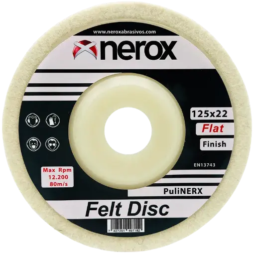 [NR-125X-FELT-DISC-PL] DISCO DE FIELTRO PLANO (NEROX) Puli-NERX  125x22x10  (Soporte nylon) (Caja 5 uds)